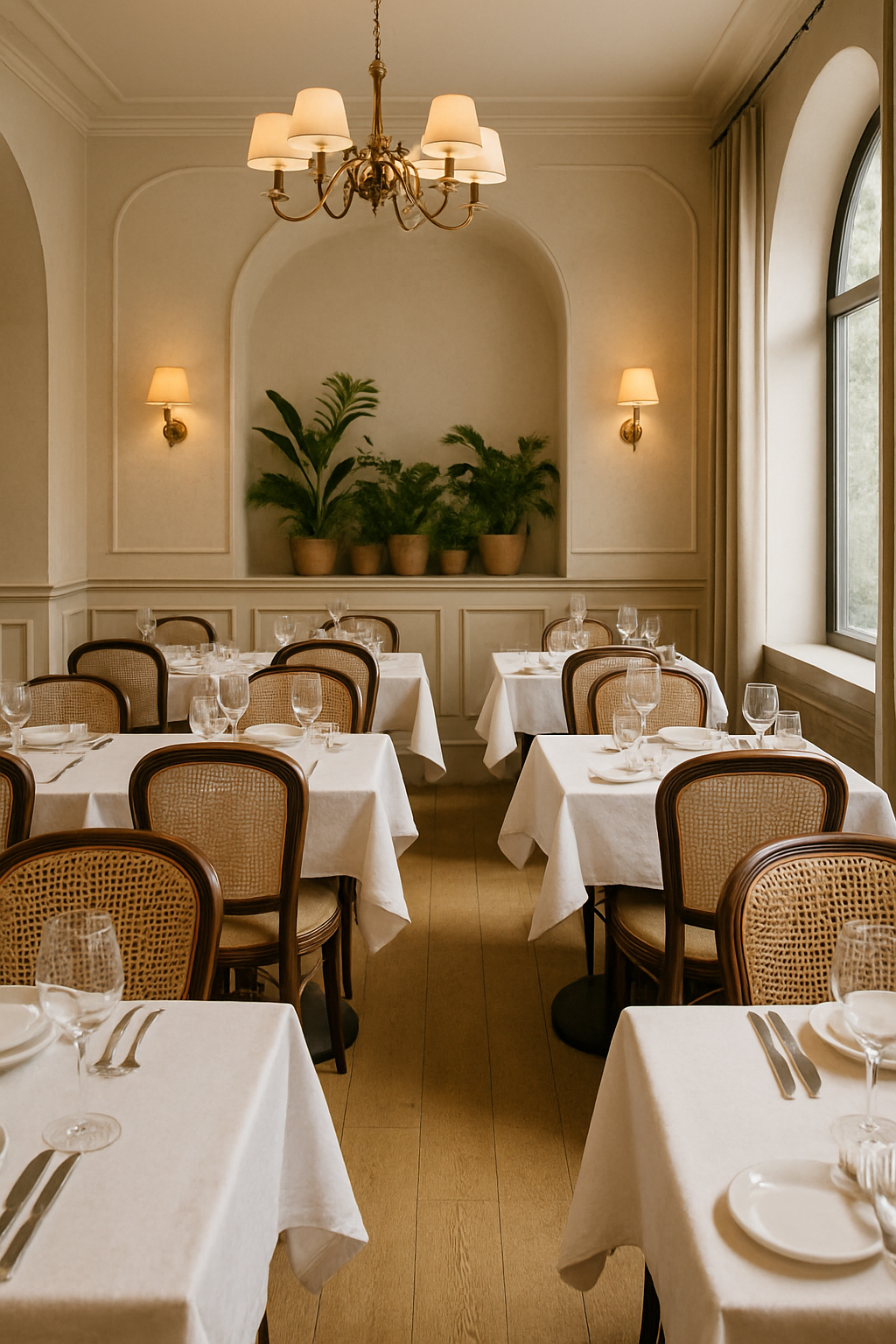 Vista general del salón con iluminación cálida