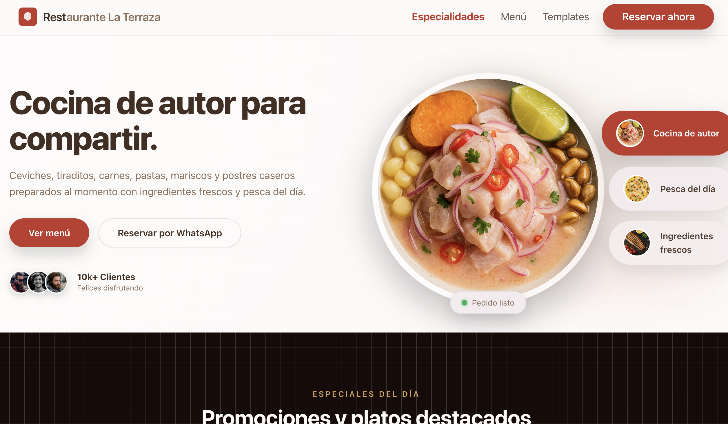 Hero gastronómico Bistró rústico